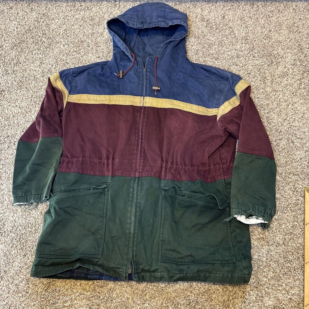 Vintage Color Block Zip Up Hoodie Large Aj Sports Heavy Y2k Red Blue Green Warm